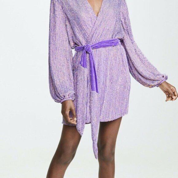 NEW NWT $615 Retrofete Audrey Midi Dress Sz Medium Wrap Iridescent Sequin Belt - Picture 3 of 10